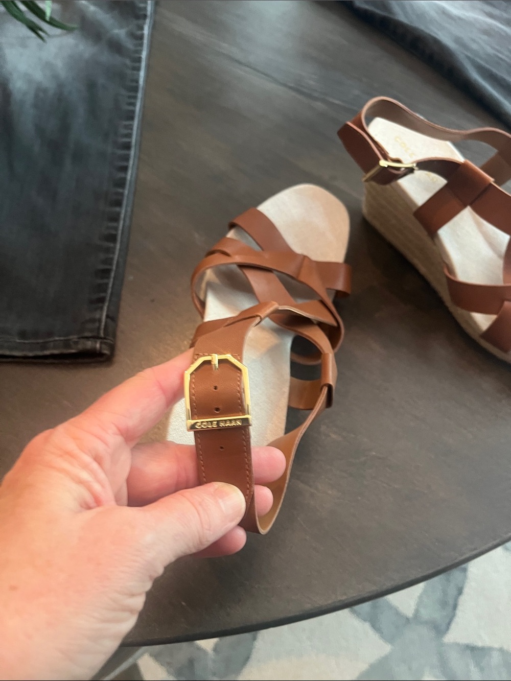 COLE HAAN Women's Crystal Honey Leather Espadrille Wedge Sandals NWOT - Picture 9 of 12